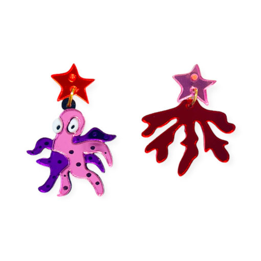 pendientes metacrilato con forma de pulpo y coral de la marca elas collection